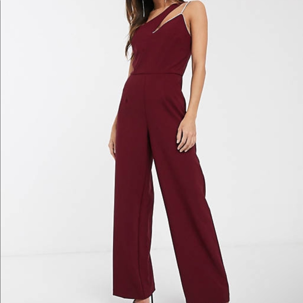 River Island Asymmetrical Jumpsuit in Dark Red